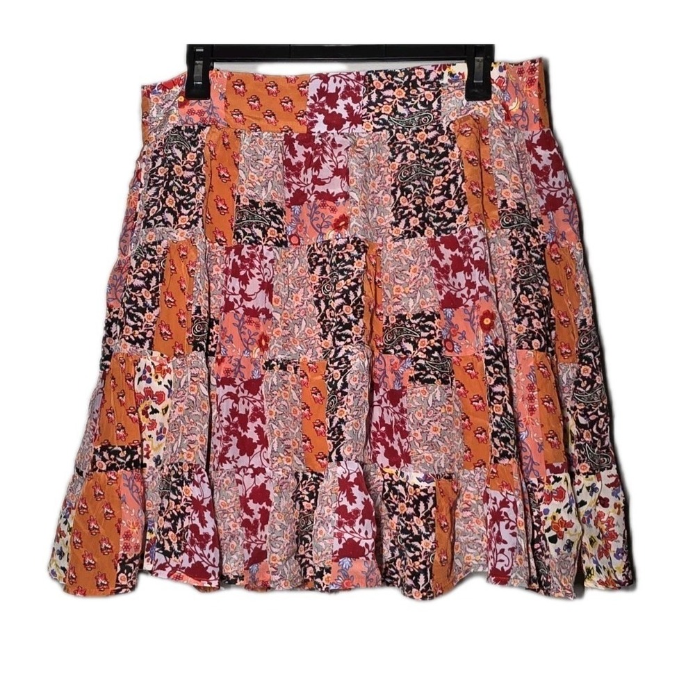 Maeve Anthropologie Tiered Skirt Womens Large Multicolor Floral Patchwork Midi